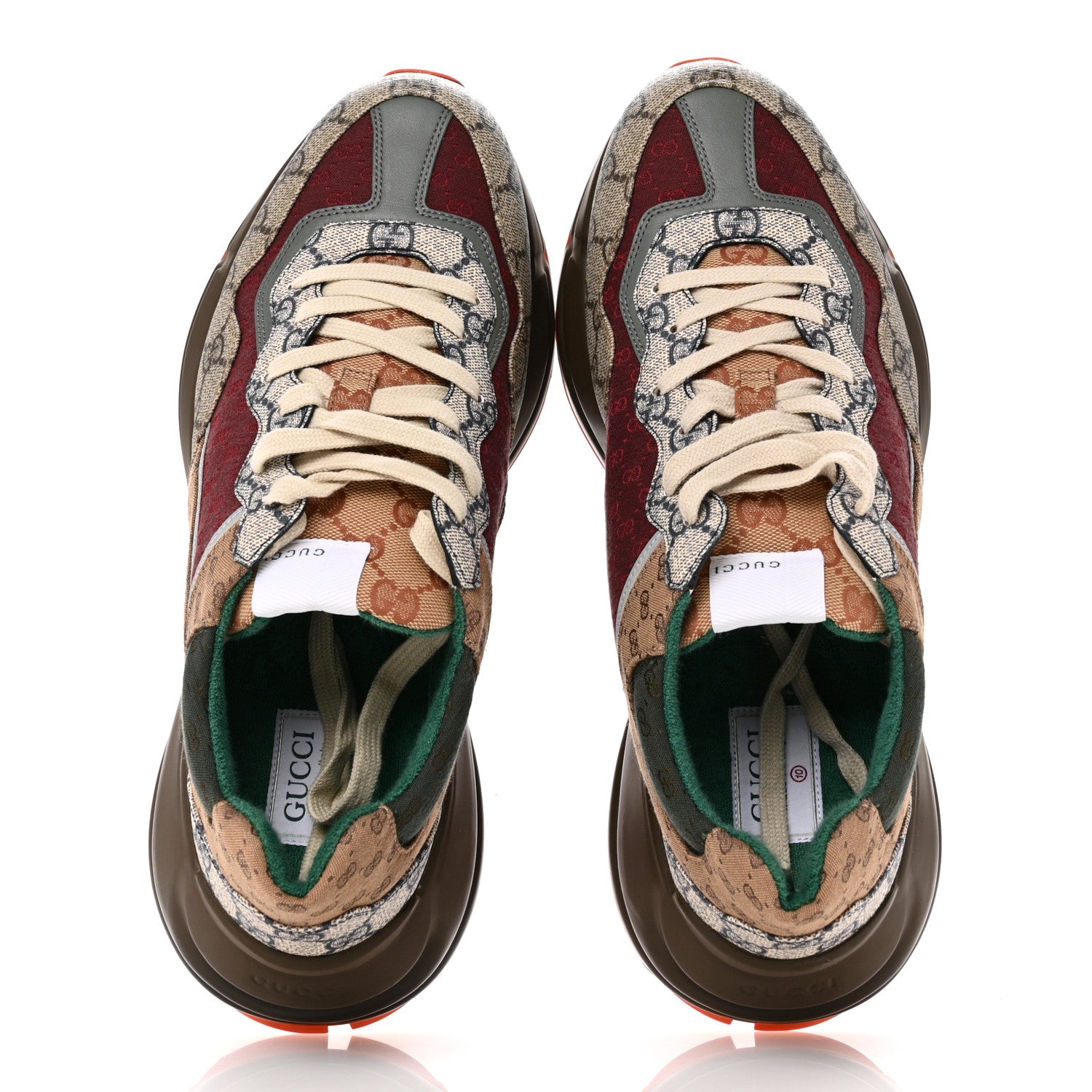 Gucci GG Supreme Monogram Mix Monogram Mens Rhyton Sneakers 10 Bordeaux Beige Ebony 2 of 10