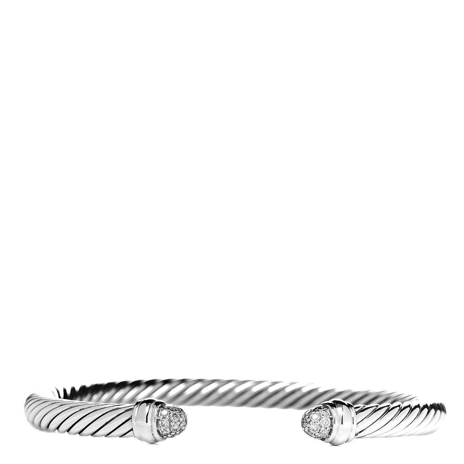 David Yurman Sterling Silver Pave Diamond 5mm Cable Classics Bracelet 1 of 5