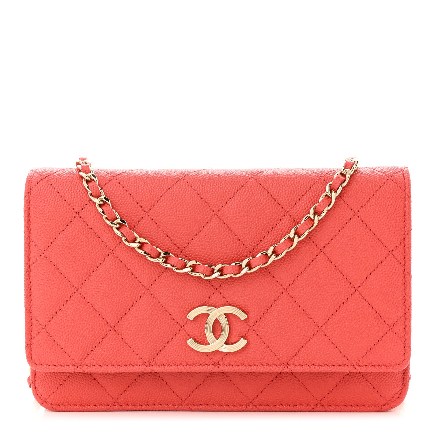 Chanel Caviar Quilted Textured CC Wallet On Chain WOC Coral 1 of 13