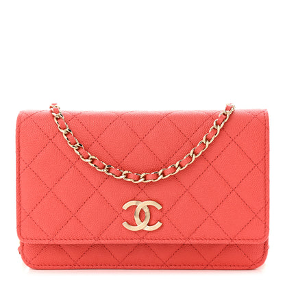 Chanel Caviar Quilted Textured CC Wallet On Chain WOC Coral 1 of 13