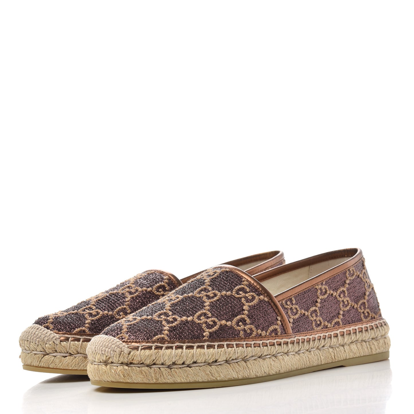 Lame Nappa GG Monogram Espadrilles 39 Brown Beige Light Bronze