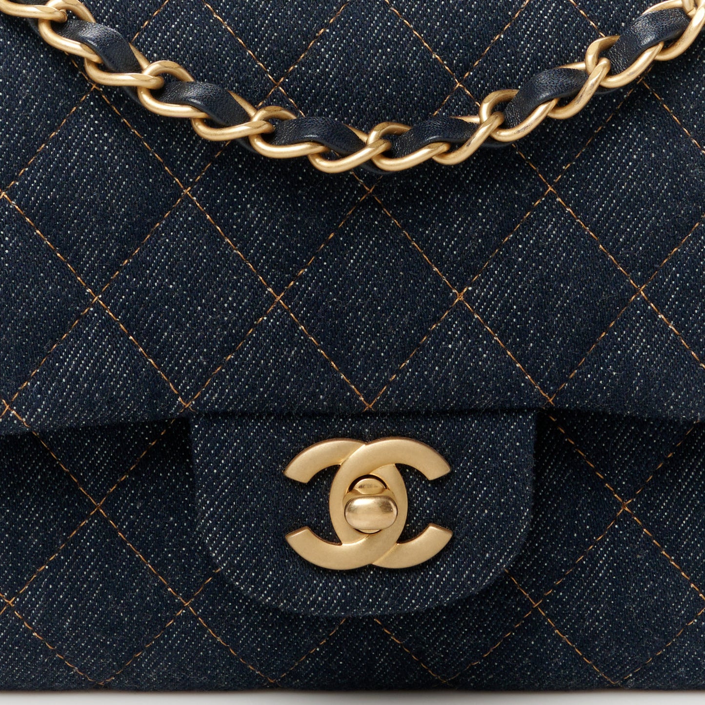 Denim Quilted Medium Double Flap Dark Blue