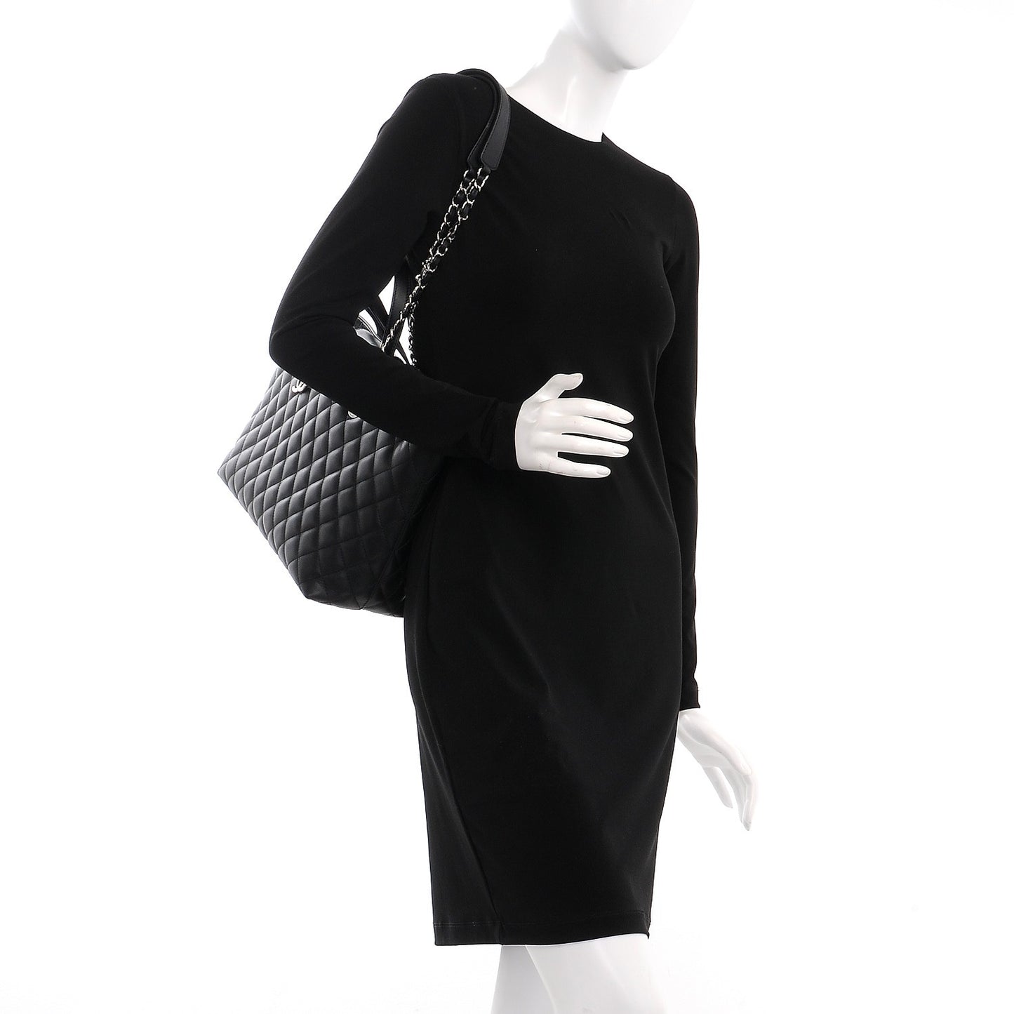 Calfskin Quilted Large Shopping Tote Black
