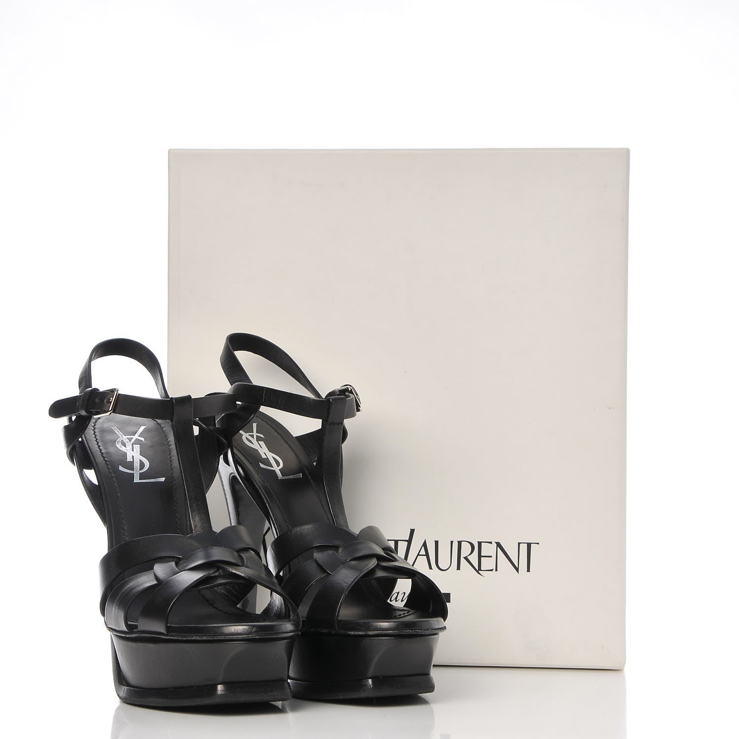 Saint Laurent Calfskin Tribute 105 Platform Sandals 39 Black 14 of 14