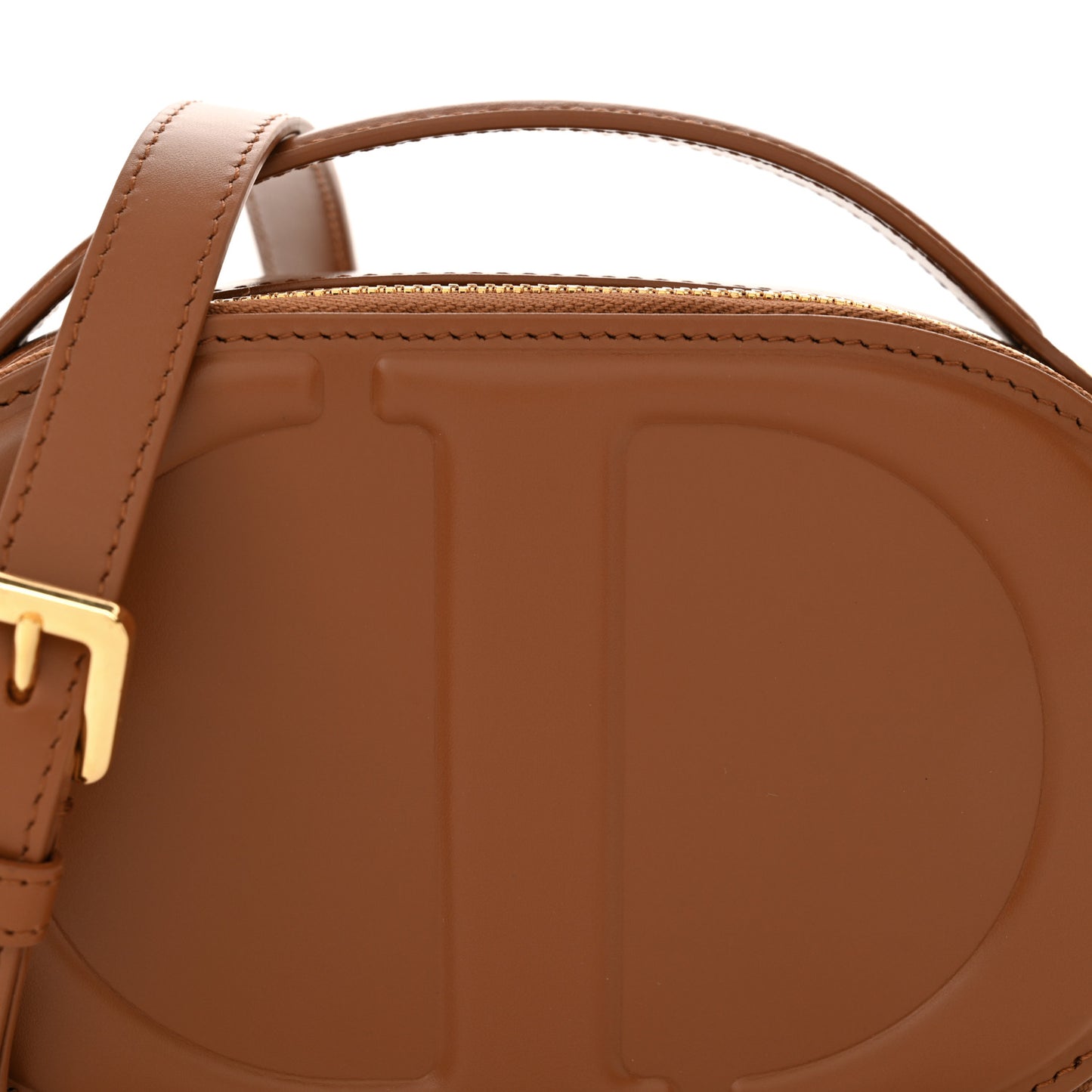 Calfskin CD Signature Oval Crossbody Camera Bag Brown