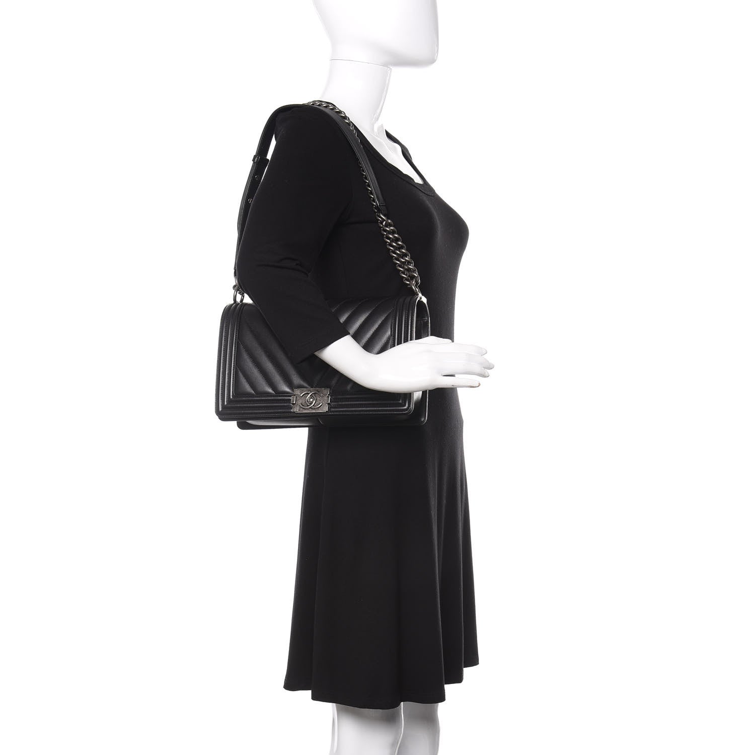 Chanel Calfskin Chevron Quilted New Medium Boy Flap Black 3 of 12