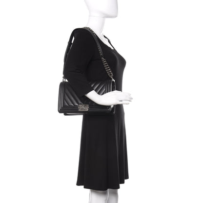 Chanel Calfskin Chevron Quilted New Medium Boy Flap Black 3 of 12