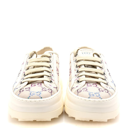 Gucci Canvas Lame Crystal GG Monogram Womens 1977 Tennis Sneakers 37.5 Gardenia Silver Mystic White 3 of 9