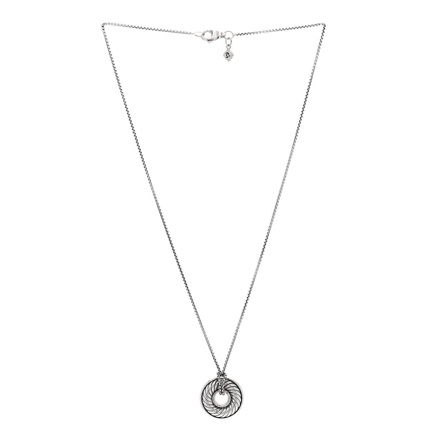 Sterling Silver Diamond Sculpted Cable Disc Necklace
