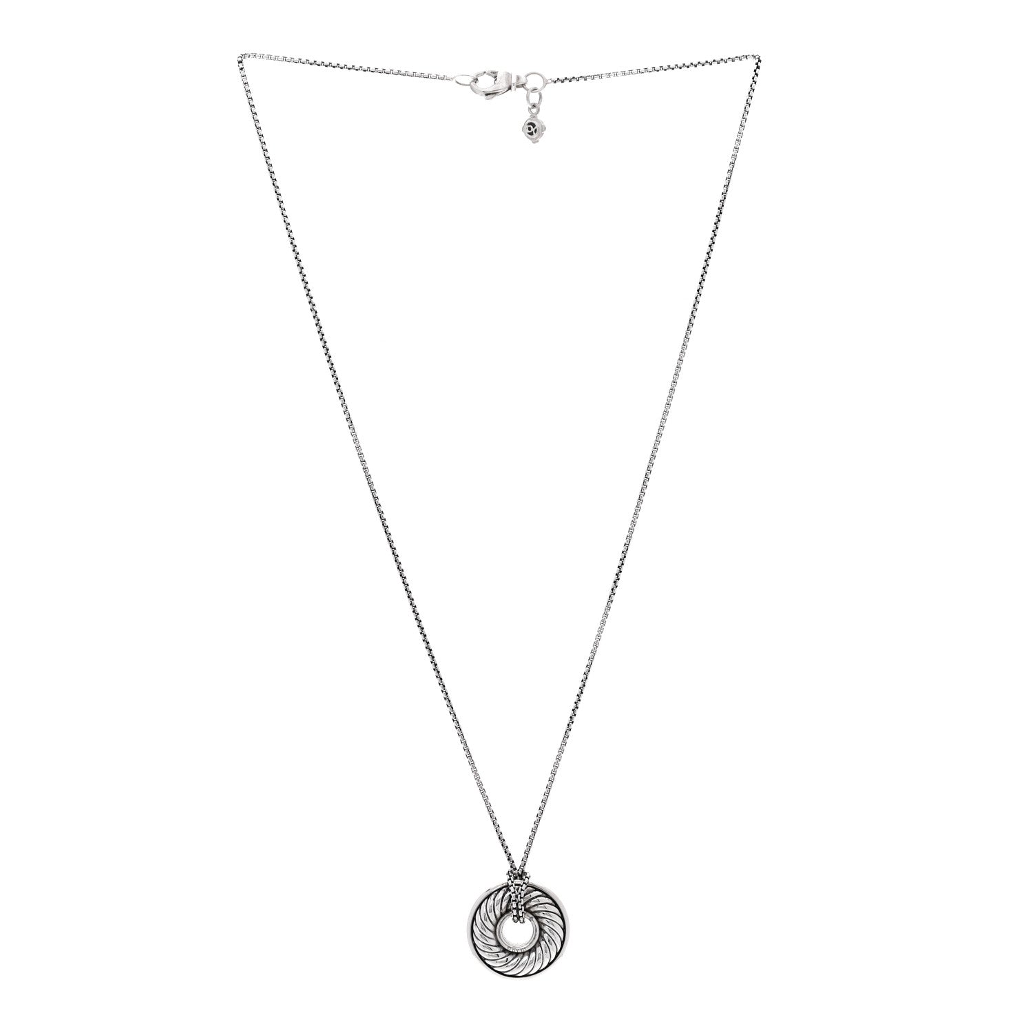 David Yurman Sterling Silver Diamond Sculpted Cable Disc Necklace 3 of 4
