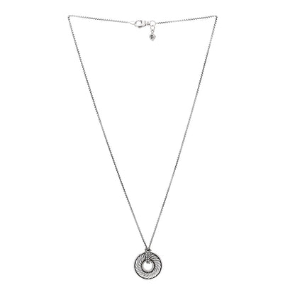 David Yurman Sterling Silver Diamond Sculpted Cable Disc Necklace 3 of 4