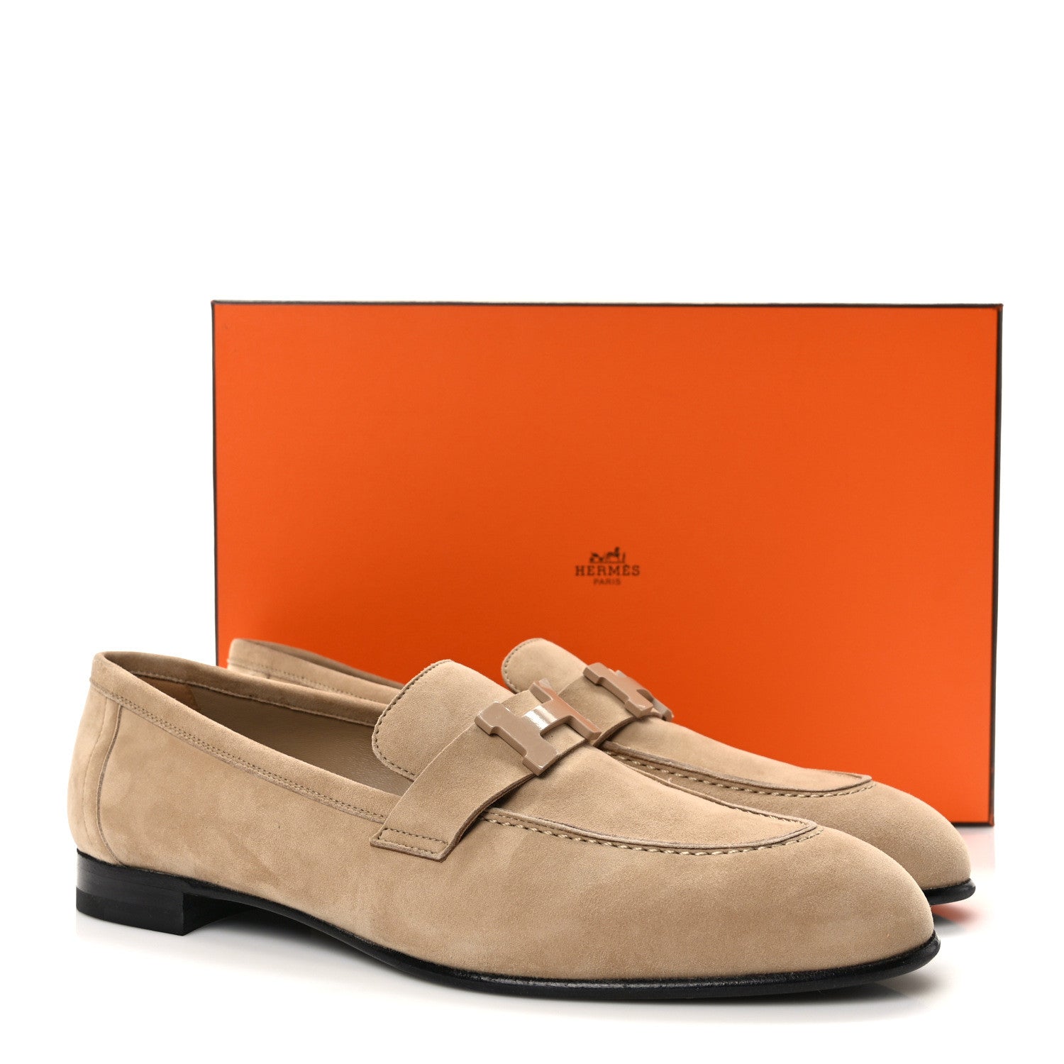 Hermes Suede Goatskin Paris Loafers 39.5 Beige Argile 9 of 9