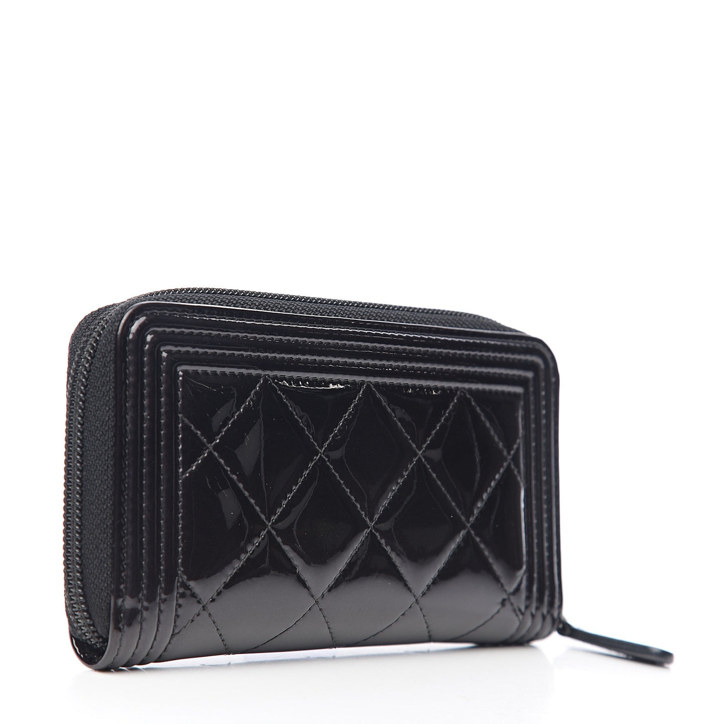 Patent Quilted Small Boy Zip Around Wallet Black