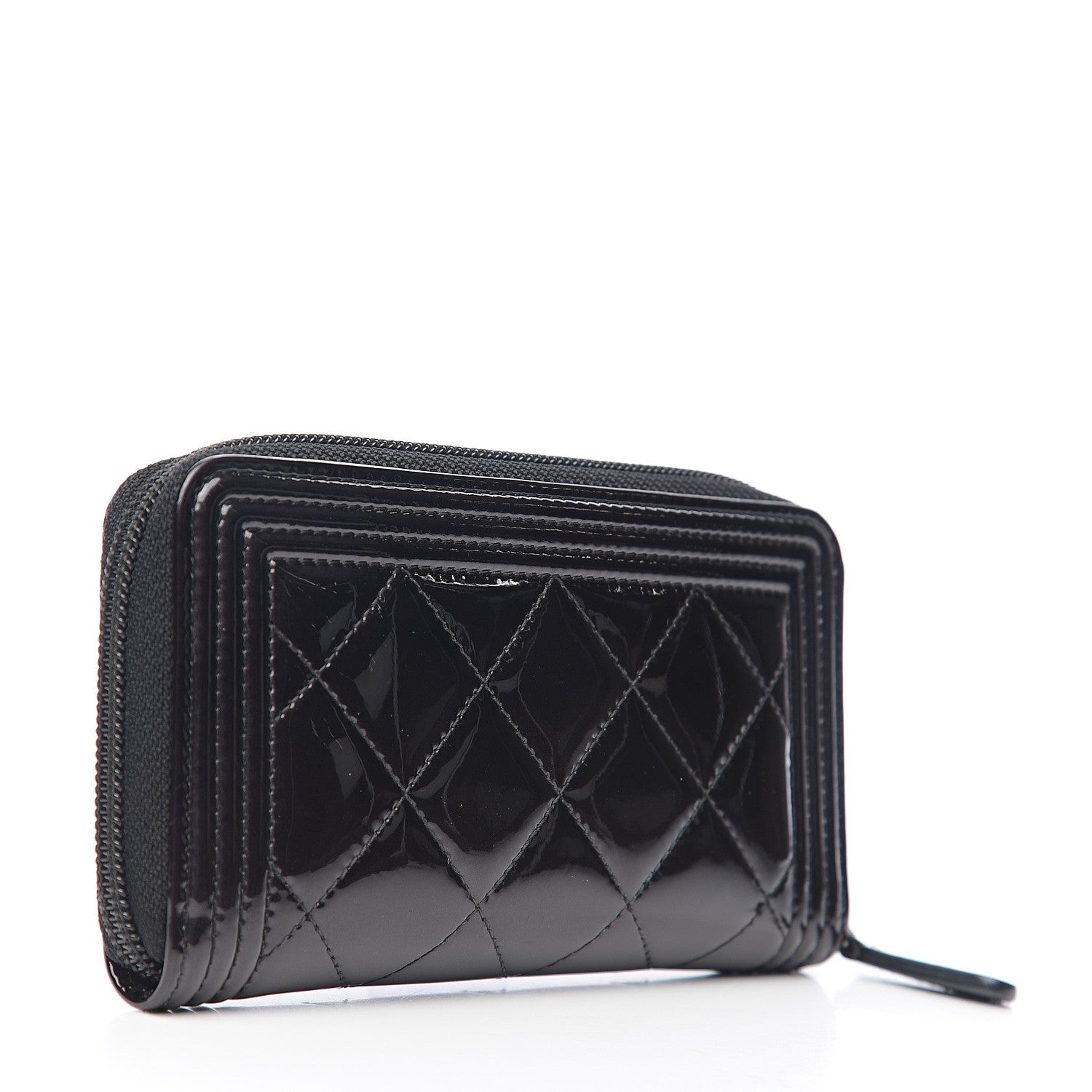 Chanel Patent Quilted Small Boy Zip Around Wallet Black 2 of 7
