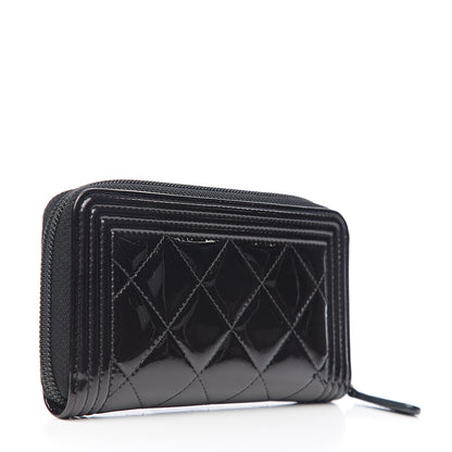 Chanel Patent Quilted Small Boy Zip Around Wallet Black 2 of 7