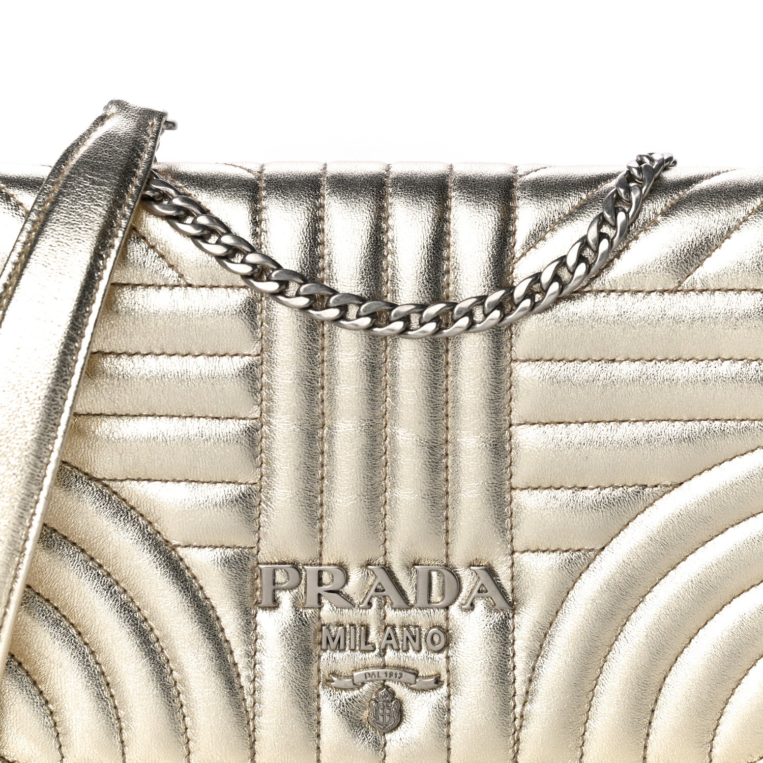 Prada Metallic Nappa Impunture Small Diagramme Crossbody Bag Gold 9 of 14