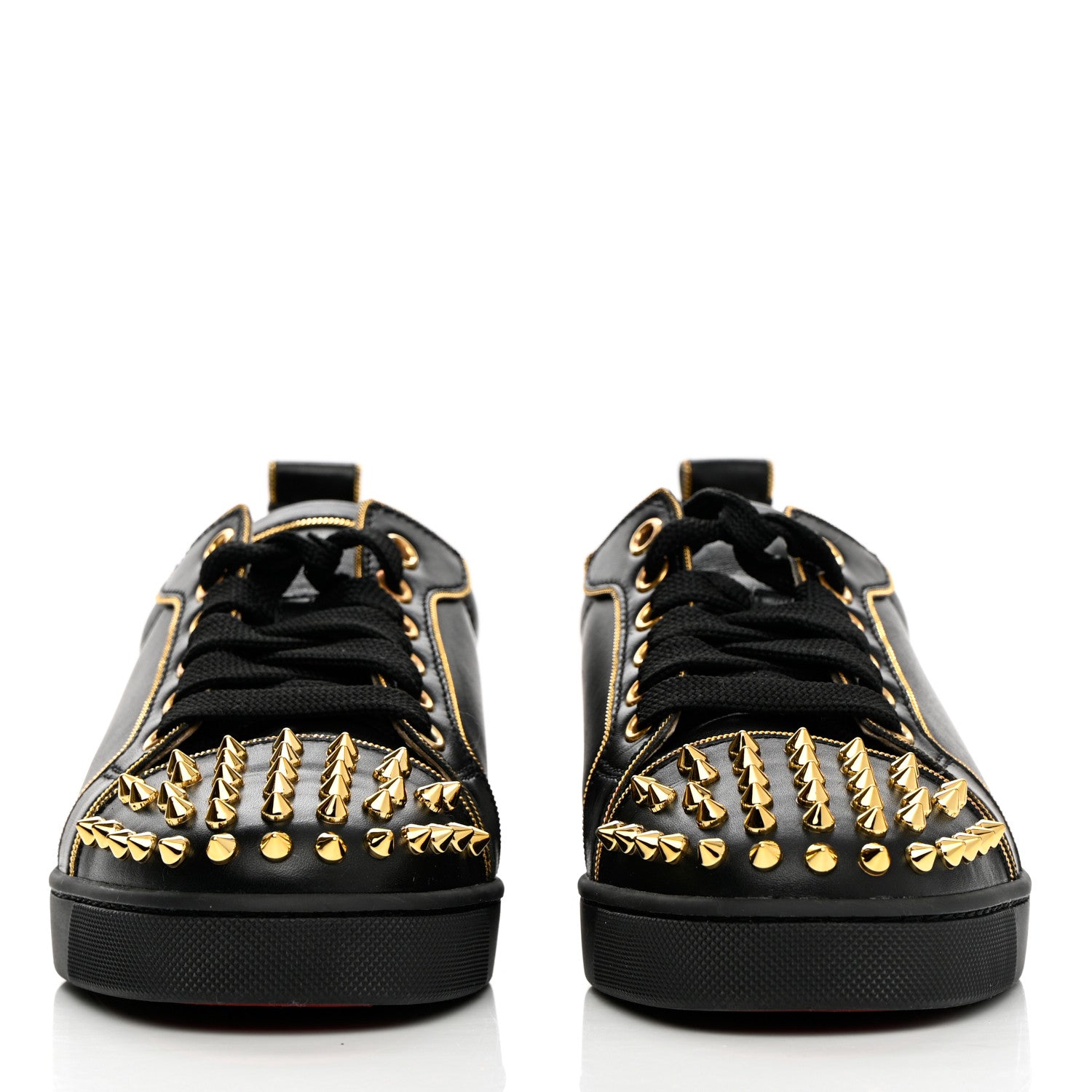 Christian Louboutin Calfskin Spikes Womens Rush Flat Sneakers 36.5 Black Gold 2 of 12