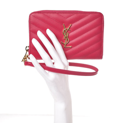 Saint Laurent Grain De Poudre Matelasse Chevron Monogram Phone Wallet Pink 2 of 8