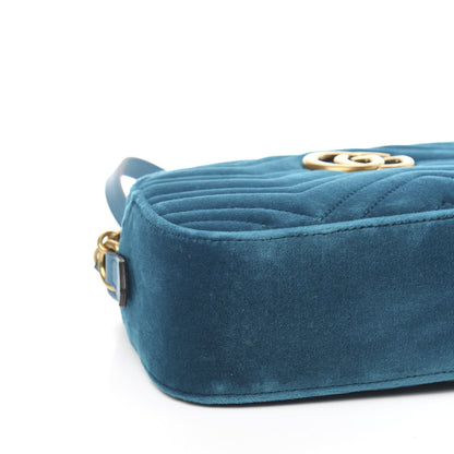 Gucci Velvet Matelasse Small GG Marmont Chain Shoulder Bag Pavone Cyan 9 of 13