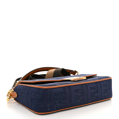 Fendi Denim Vitello King FF Embroidered Baguette Blue Cuoio 4 of 10