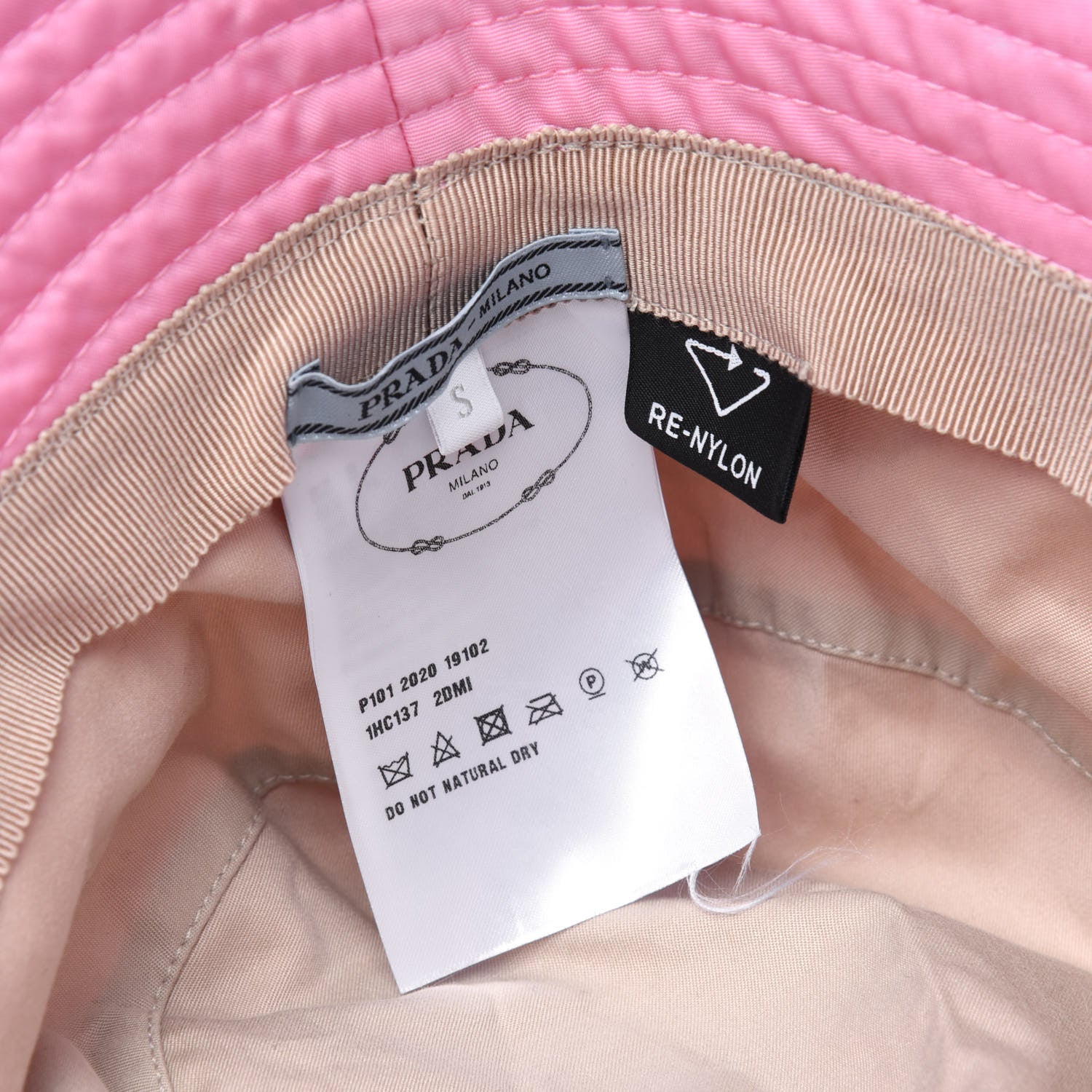 Prada Re-Nylon Metal Triangle Logo Womens Bucket Hat S Rosa 6 of 6
