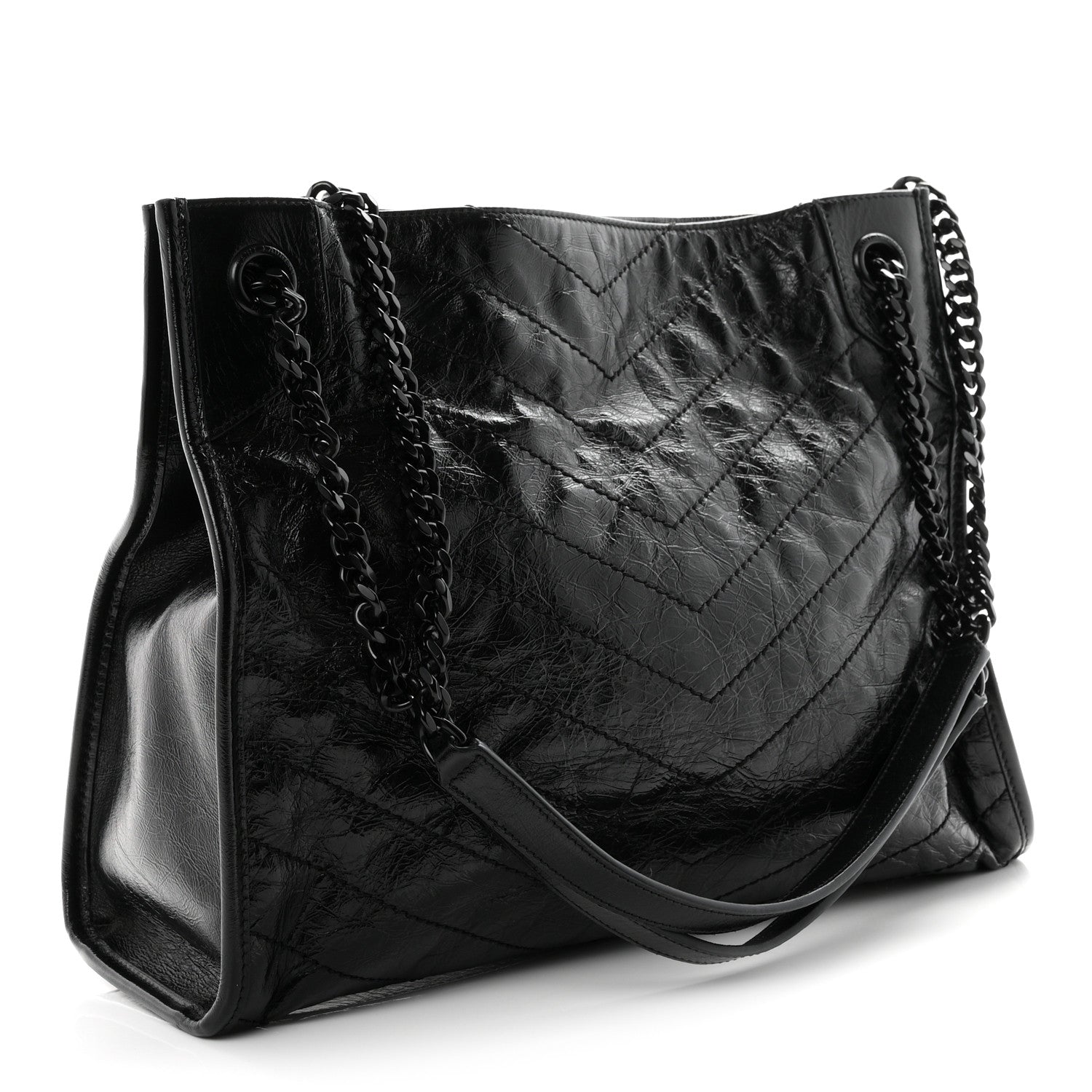 Saint Laurent Crinkled Calfskin Matelasse Monogram Medium Niki Shopper Tote Black 3 of 10