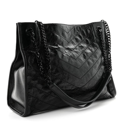 Saint Laurent Crinkled Calfskin Matelasse Monogram Medium Niki Shopper Tote Black 3 of 10