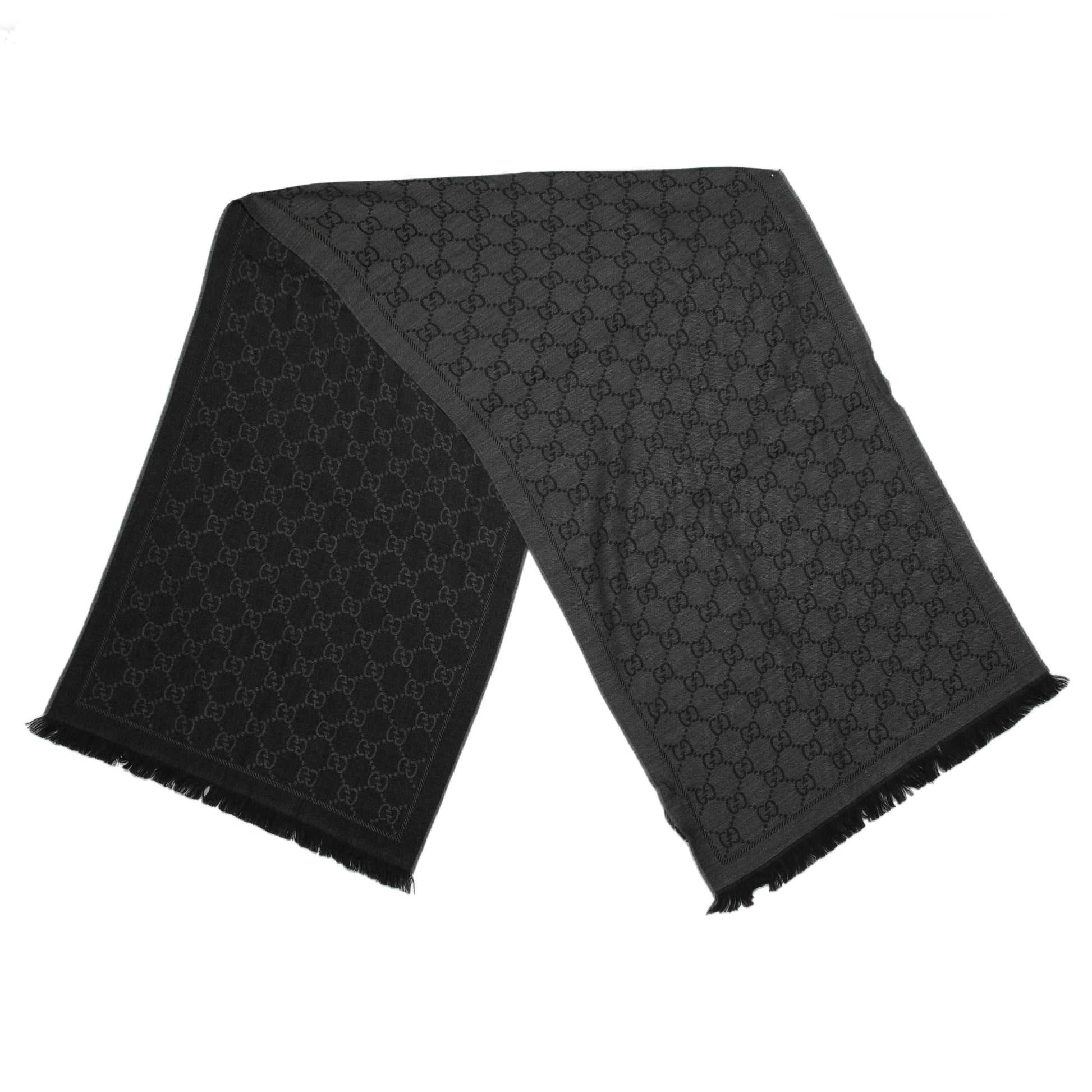 Gucci Wool Monogram Fringe Scarf Gray 1 of 5