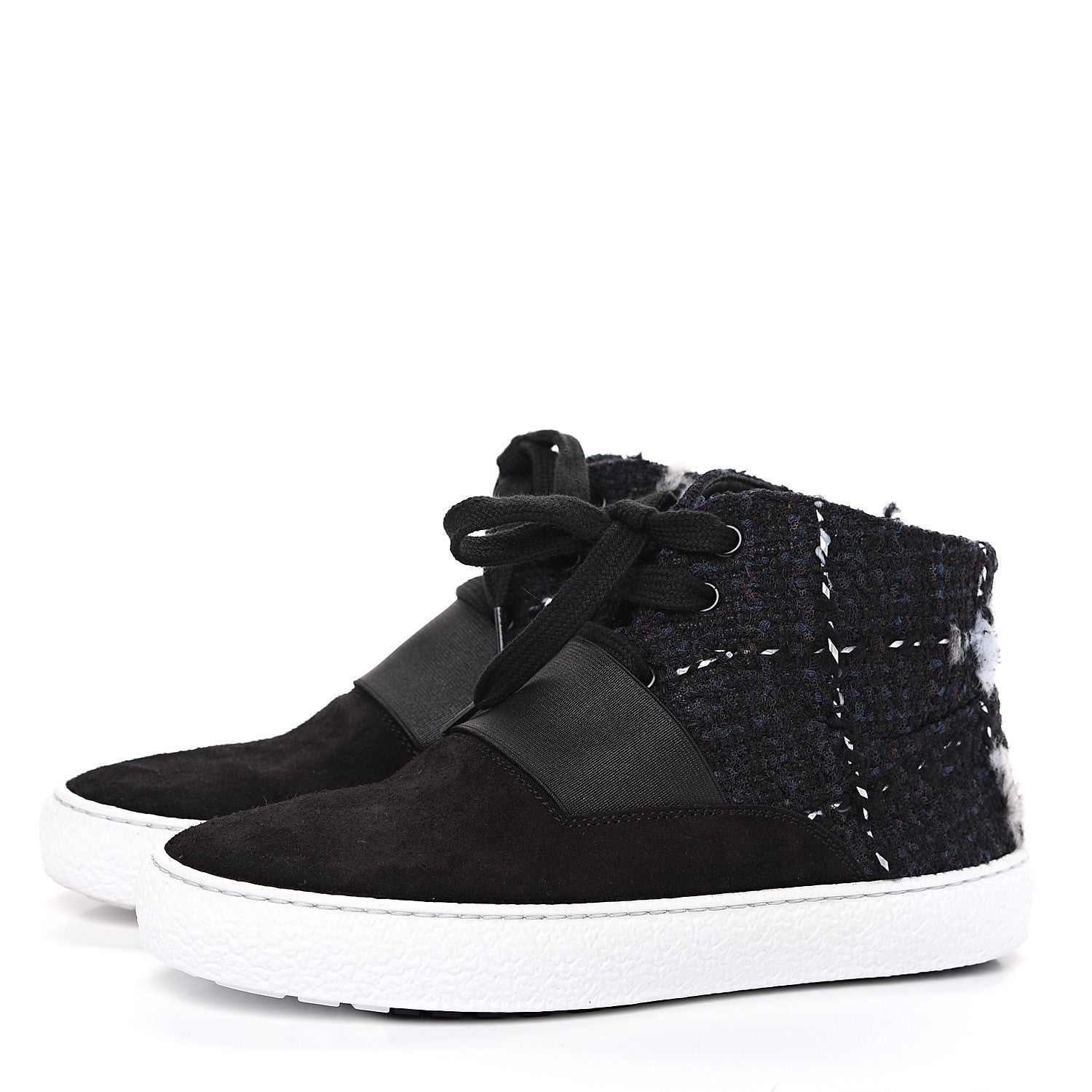 Chanel Suede Tweed High Top Sneakers 36 Black Navy 3 of 8