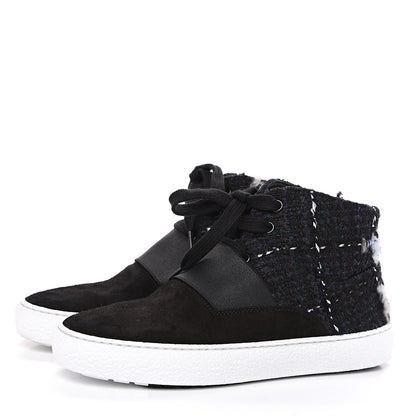 Chanel Suede Tweed High Top Sneakers 36 Black Navy 3 of 8