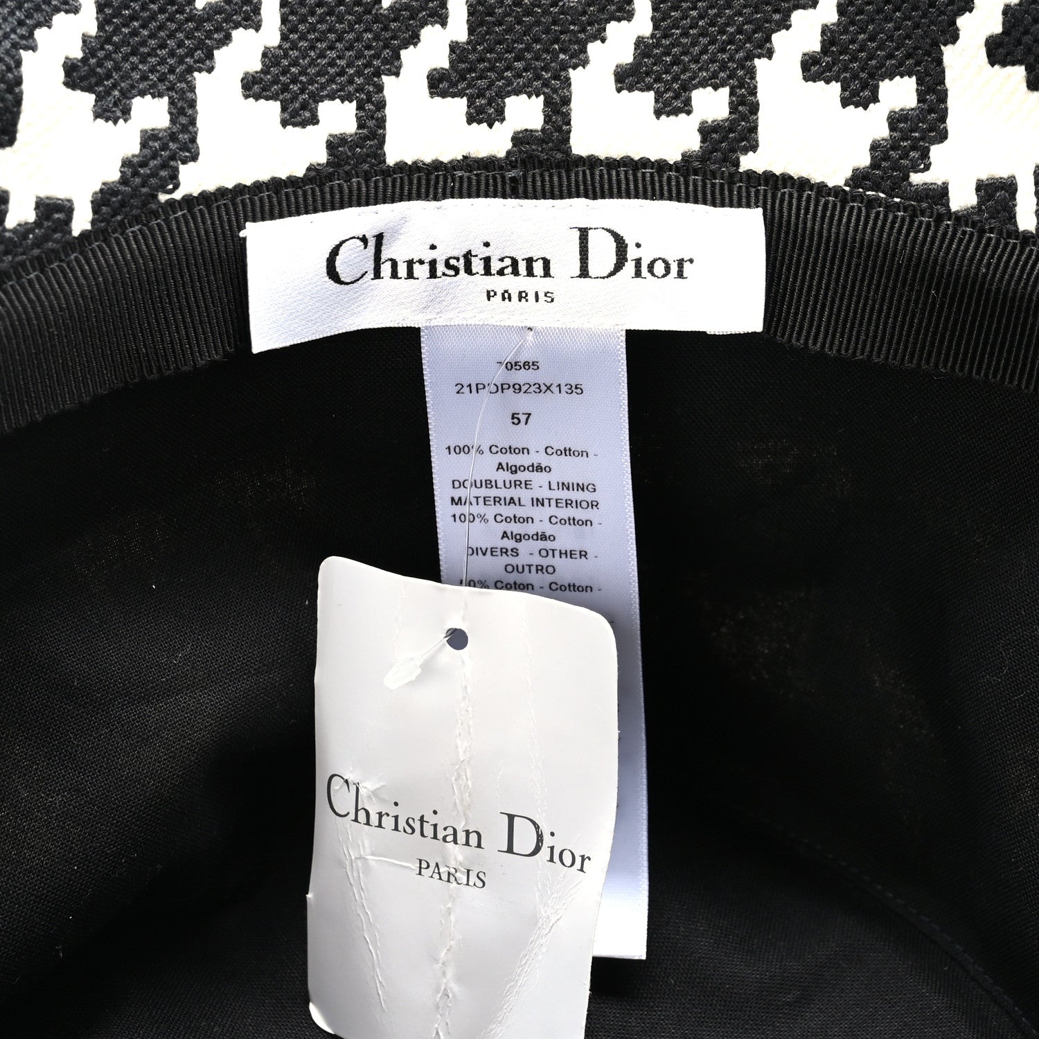 Christian Dior Pied De Poule Bucket Hat 57 Black White 7 of 7