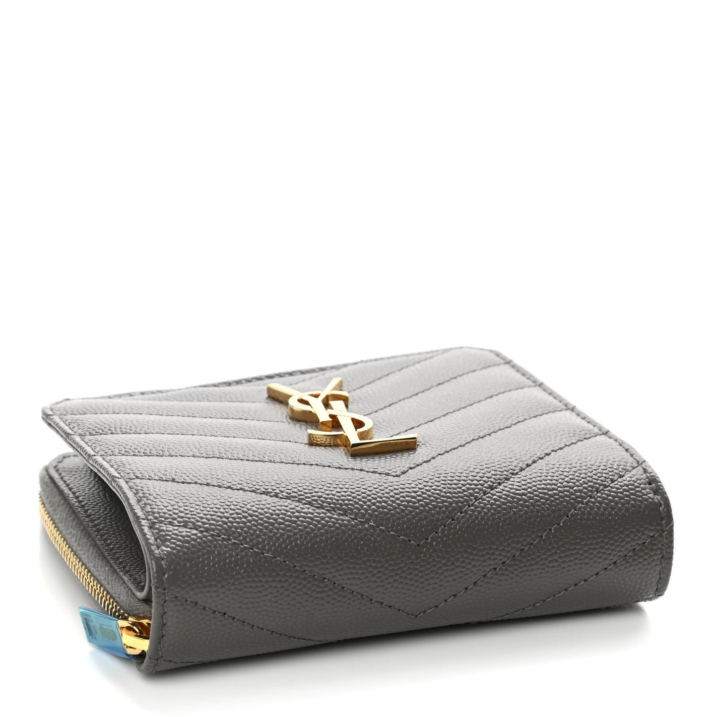 Grain De Poudre Matelasse Chevron Monogram Compact Zip Around Wallet Fog