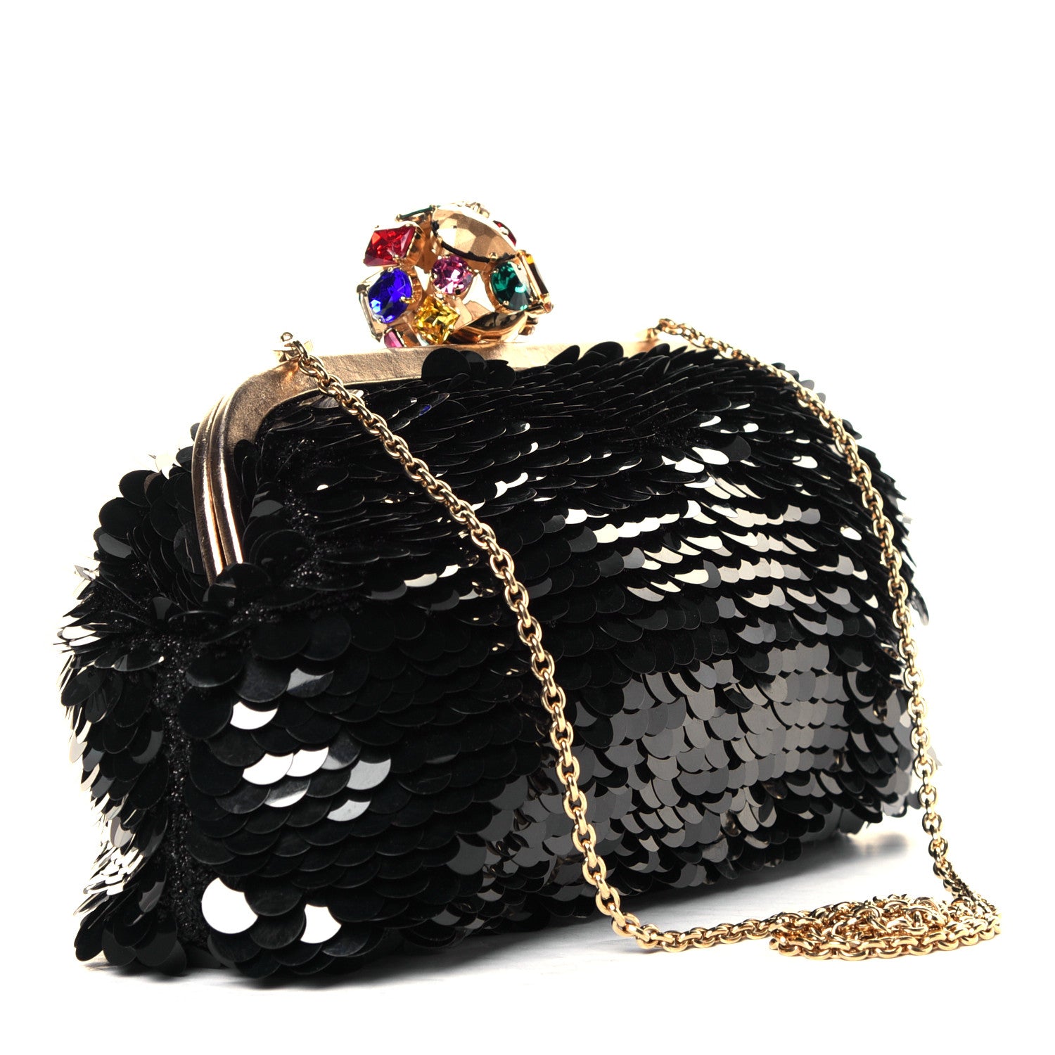 Dolce & Gabbana Sequin Crystal Embellished Chain Clutch Black Multicolor 2 of 5