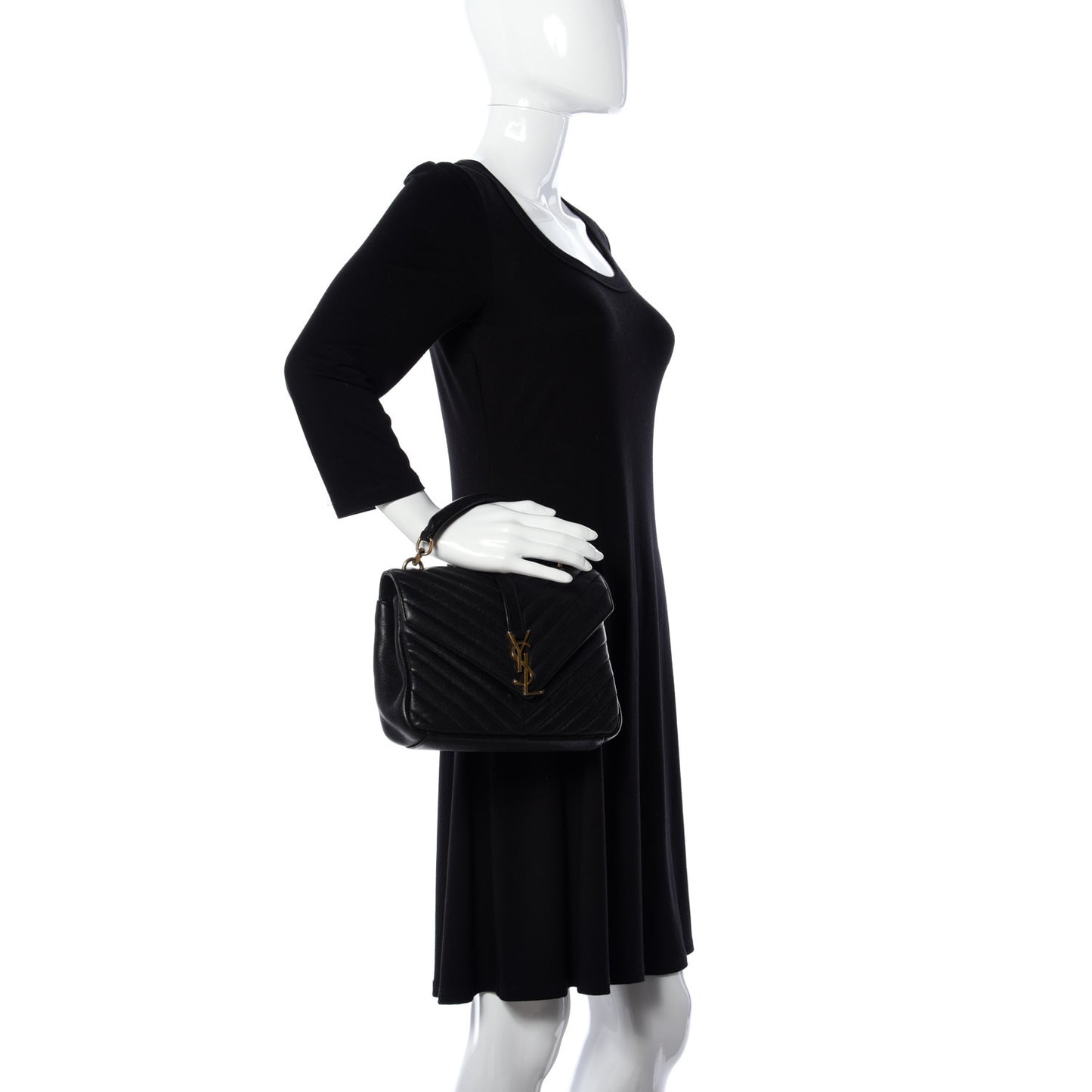 Sheepskin Matelasse Chevron Monogram Medium College Bag Black
