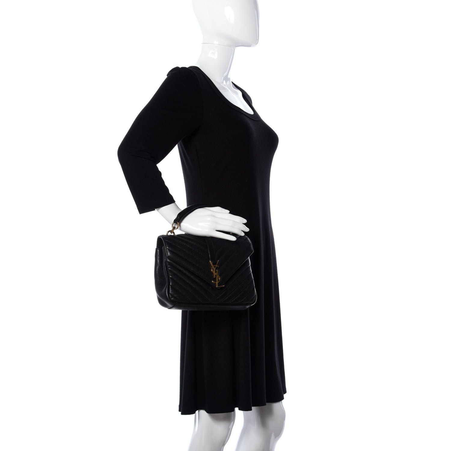 Saint Laurent Sheepskin Matelasse Chevron Monogram Medium College Bag Black 3 of 9