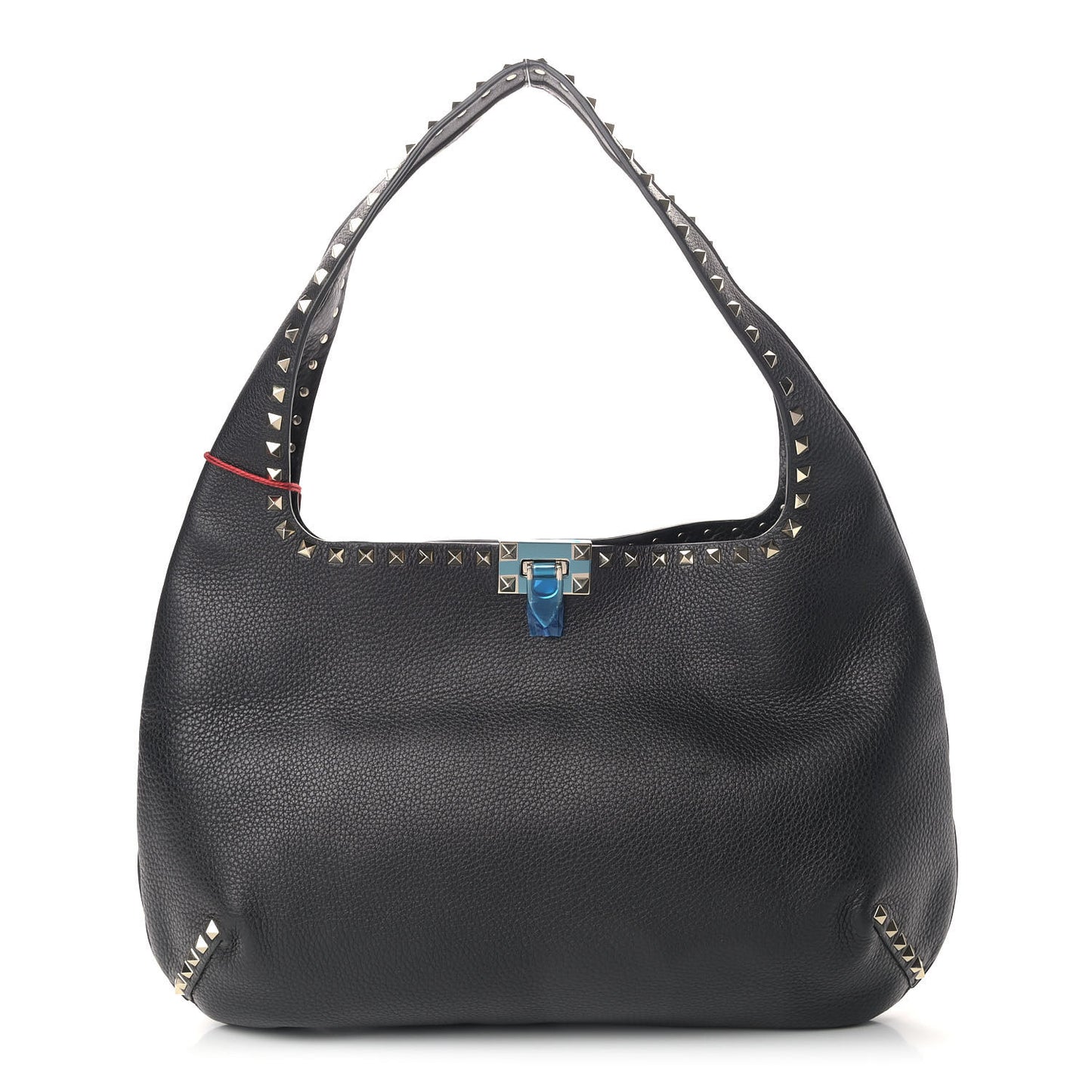 Grained Calfskin Large Rockstud Hobo Black