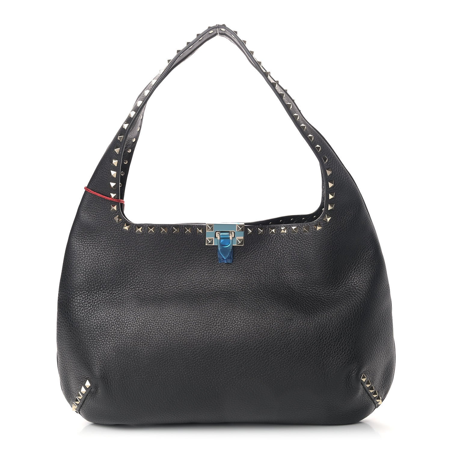 Valentino Garavani Grained Calfskin Large Rockstud Hobo Black 1 of 4