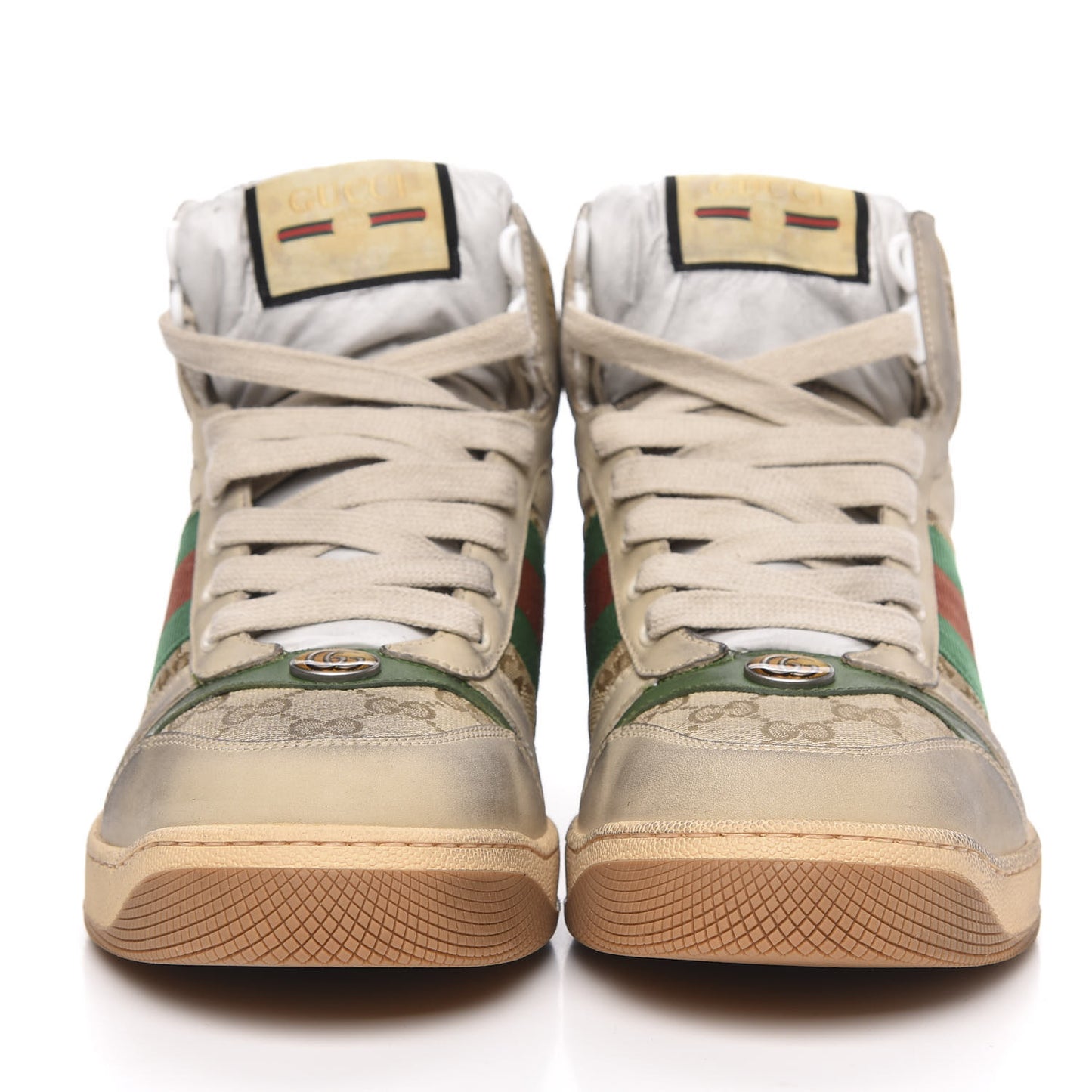GG Monogram Nubuck Web Mens Screener High Top Sneakers 8 New Sand Dusty Milk Vintage Green