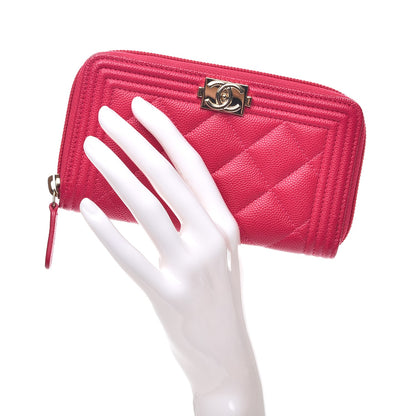 Chanel Caviar Quilted Small Boy Zip Around Wallet Fuchsia 2 of 9