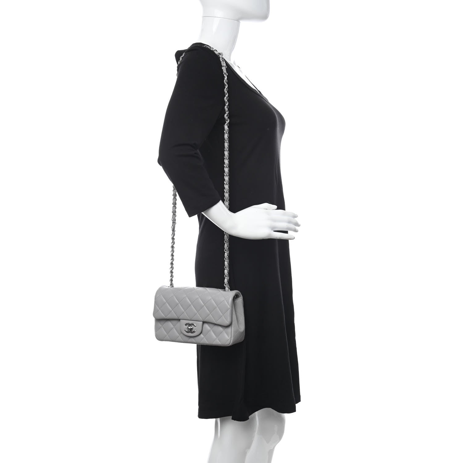 Chanel Lambskin Quilted Mini Rectangular Flap Grey 2 of 9