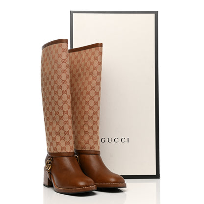 Gucci GG Monogram Calfskin Lola Tall Boots 39 Beige Ruggine Cuir 13 of 13