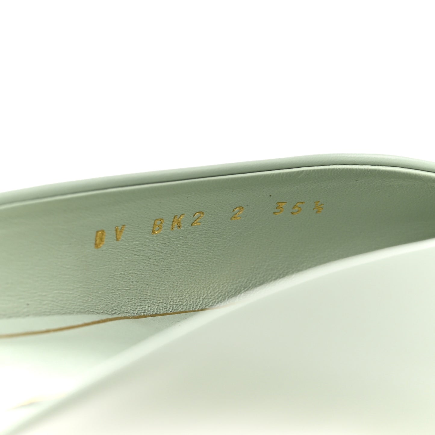 Calfskin Roman Stud Pointed Flat Mules 35.5 Light Green