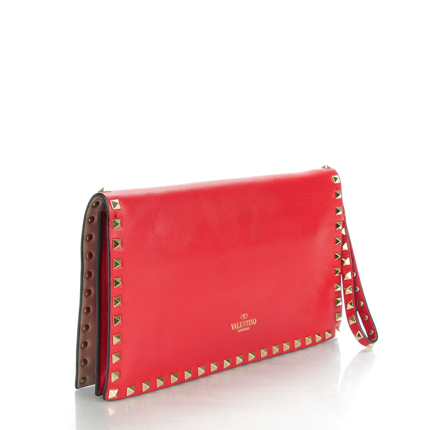Nappa Rockstud Wristlet Clutch Rosso Valentino