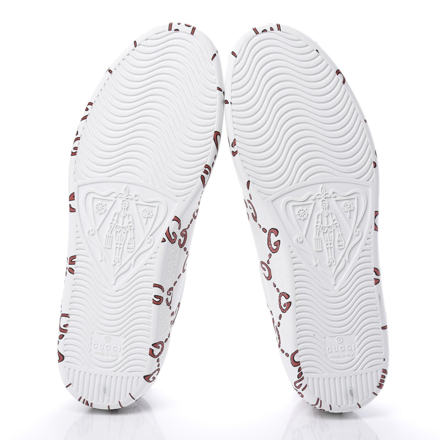 Calfskin GucciGhost Print Mens Ace Sneakers 8 White Hibiscus Red