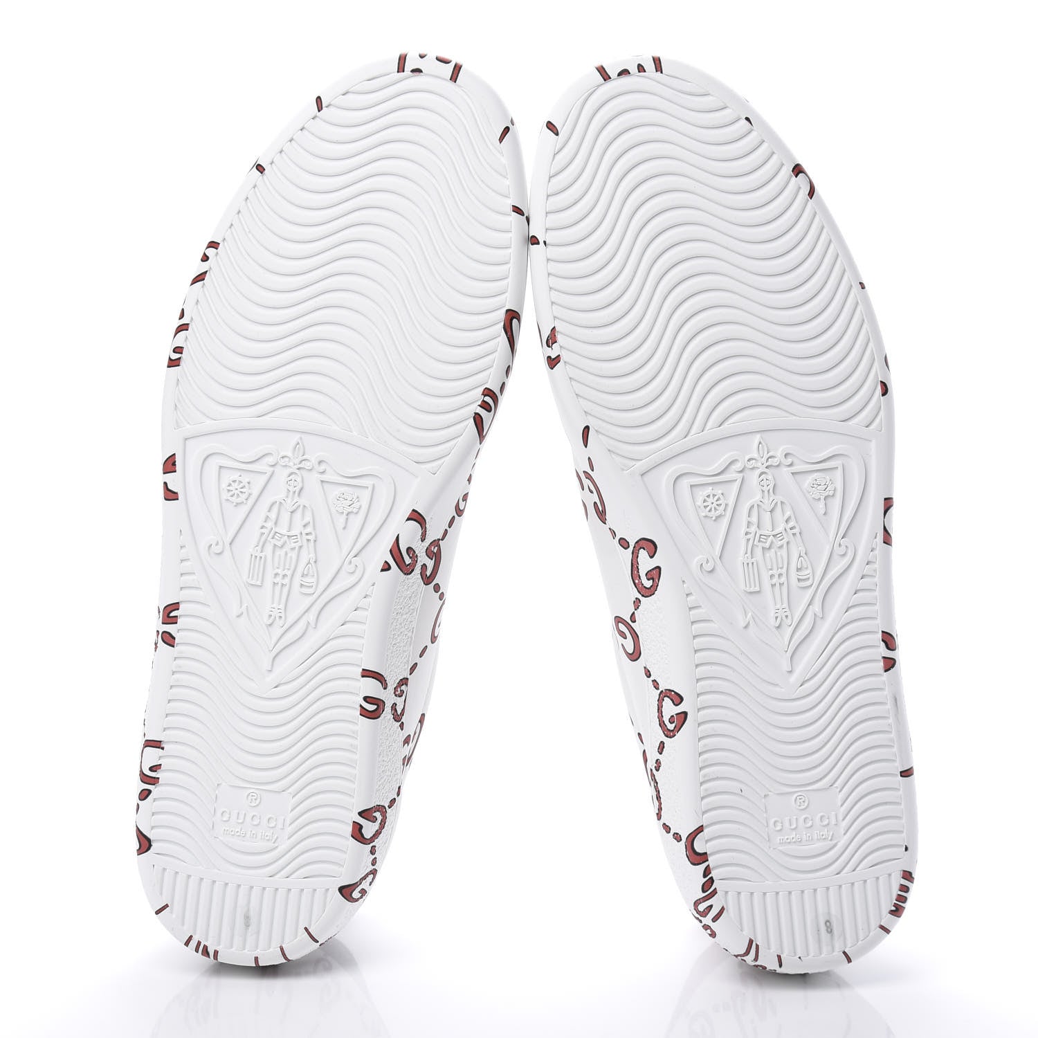 Gucci Calfskin GucciGhost Print Mens Ace Sneakers 8 White Hibiscus Red 5 of 8