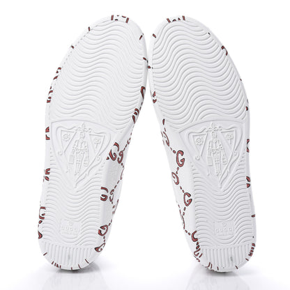 Gucci Calfskin GucciGhost Print Mens Ace Sneakers 8 White Hibiscus Red 5 of 8