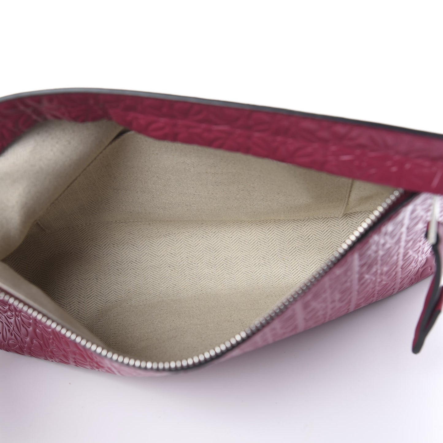 Calfskin Embossed Repeat T Pouch Raspberry