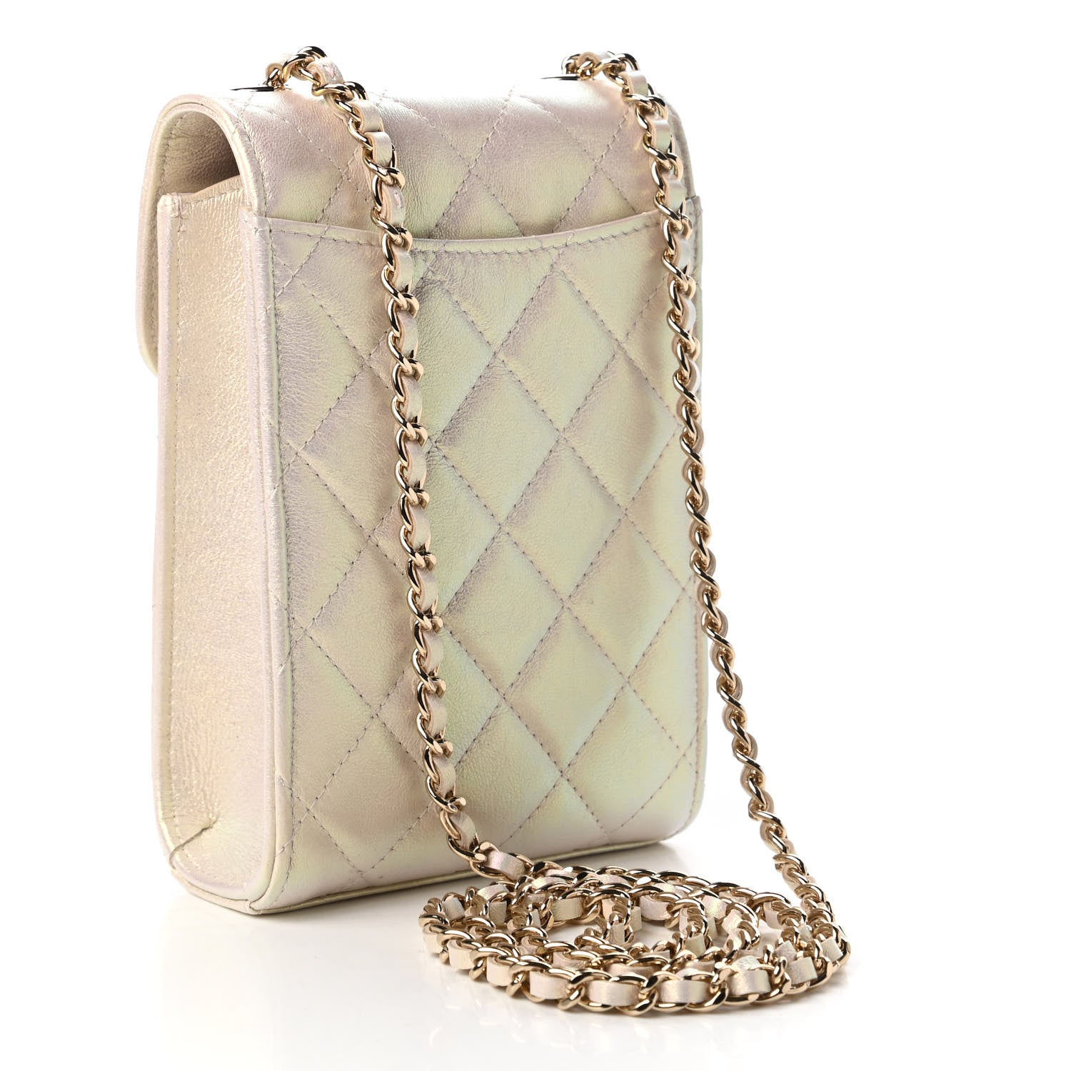 Chanel Iridescent Lambskin Quilted CC Phone Holder Ivory 3 of 11