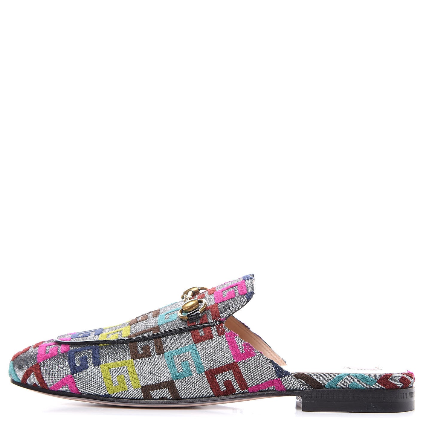 Velvet Lurex Square G Womens Princetown Slippers 37 Silver Multicolor