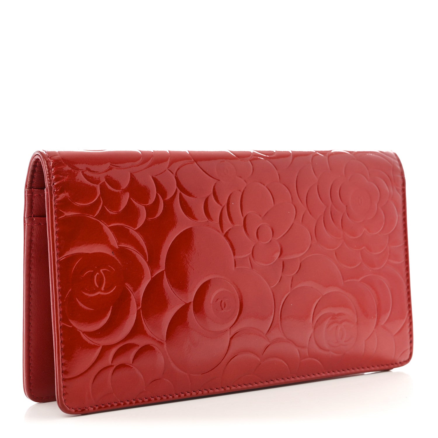 Chanel Patent Camellia Embossed Yen Wallet Red 3 of 9